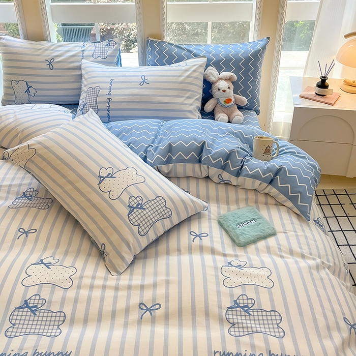 91家纺网 家纺一手货源 找家纺 吉象家纺13070全棉四件套纯棉四件套直播小清新男孩女奔跑兔