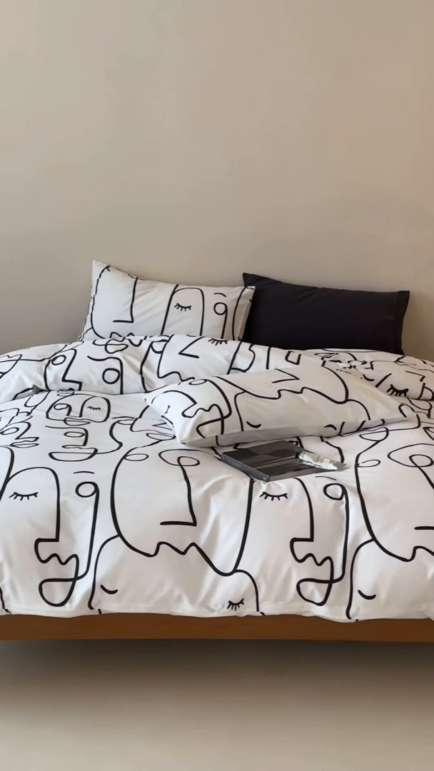 91家纺网 家纺一手货源 找家纺 （总）艾沁2025新品全棉简约黑白四件套-白日梦黑