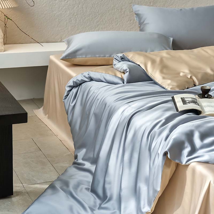 91家纺网 家纺一手货源 找家纺 咏绒家纺工厂店 2025新款60支奥地利兰精天丝纯色天丝棉四件套 岩岭（朦胧灰-小麦色）