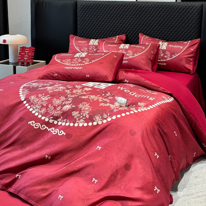 91家纺网 家纺一手货源 找家纺 （总）奥汀洛家纺 2025新款亲肤棉数码印花婚庆四件套