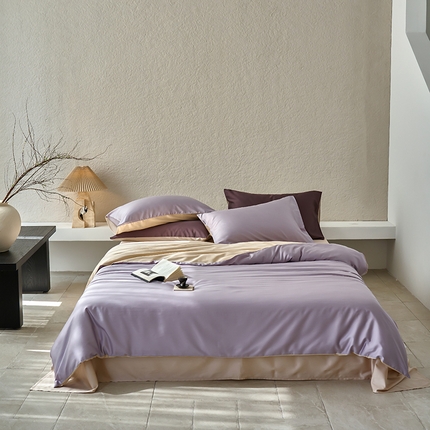 咏绒家纺工厂店 2025新款60支奥地利兰精天丝纯色天丝棉四件套 紫缇（紫缇-小麦色）