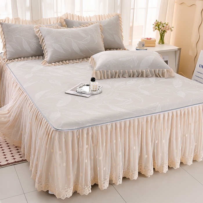 91家纺网 家纺一手货源 找家纺 家之硕家纺 2025春夏新款凉感提花凉席三件套-夏日清凉系列 夏日清凉---咖色