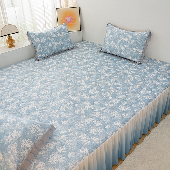 91家纺网 家纺一手货源 找家纺 冬然家纺2025新款冰豆豆榻榻米凉席 梦幻玫瑰-蓝