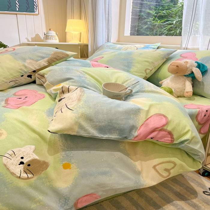 91家纺网 家纺一手货源 找家纺 吉象家纺13070全棉四件套纯棉四件套直播小清新男孩女蜡笔画