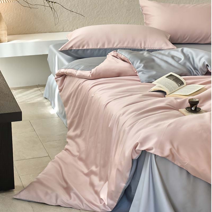 91家纺网 家纺一手货源 找家纺 咏绒家纺工厂店 2025新款60支奥地利兰精天丝纯色天丝棉四件套 藕合（脏脏粉-朦胧灰）