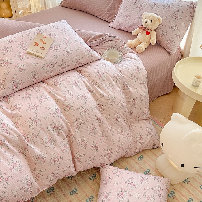 91家纺网 家纺一手货源 找家纺 壹号库 2025新款A类提花有氧彩竺绵四件套 桃花诺