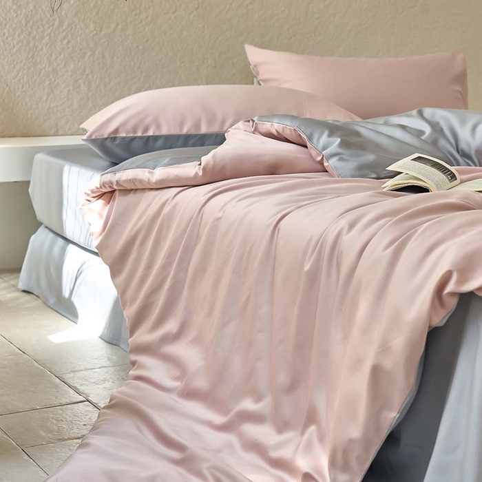 91家纺网 家纺一手货源 找家纺 咏绒家纺工厂店 2025新款60支奥地利兰精天丝纯色天丝棉四件套 藕合（脏脏粉-朦胧灰）