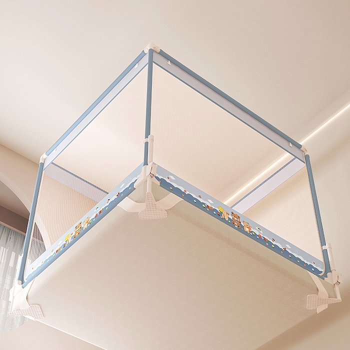 91家纺网 家纺一手货源 找家纺 迪凡保罗蚊帐 2025新款2508围栏级防摔数码印花坐床蚊帐 蓝灰