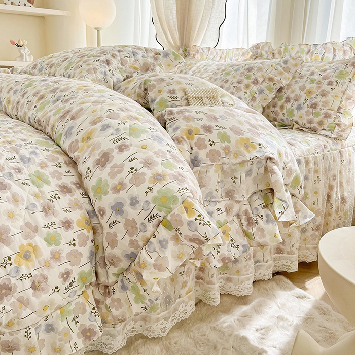 91家纺网 家纺一手货源 找家纺 宜凡家纺 2025新款糯糯棉全夹棉床笠式床裙四件套 莱茵