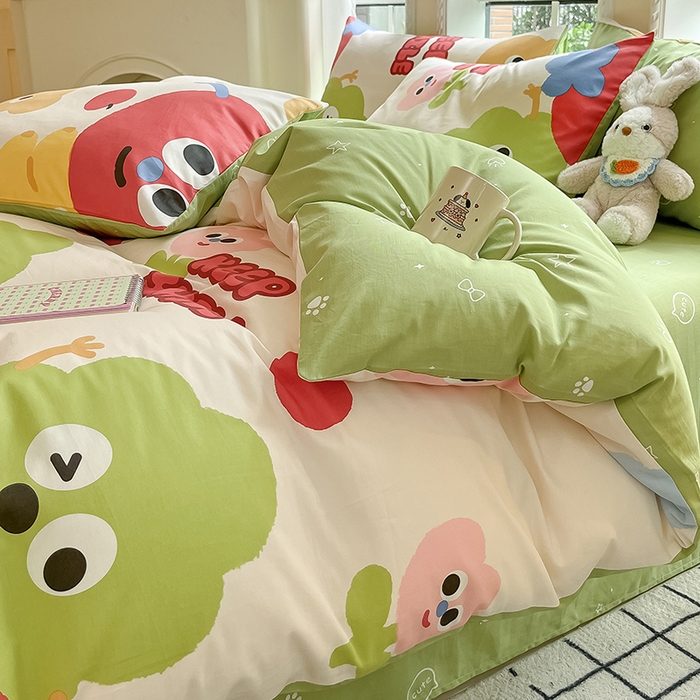 91家纺网 家纺一手货源 找家纺 吉象家纺13070全棉四件套纯棉四件套直播小清新男孩女微笑天团