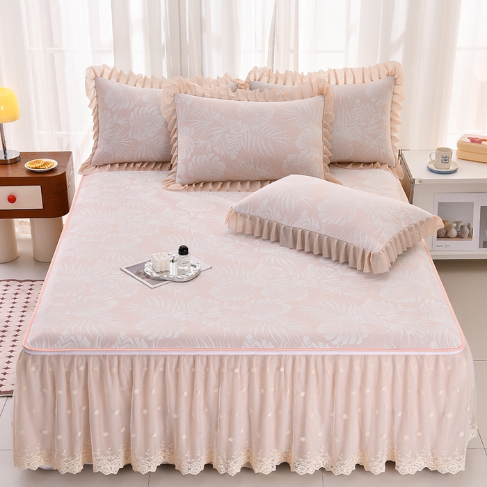 91家纺网 家纺一手货源 找家纺 家之硕家纺 2025春夏新款凉感提花凉席三件套-夏日清凉系列 夏日清凉---豆沙