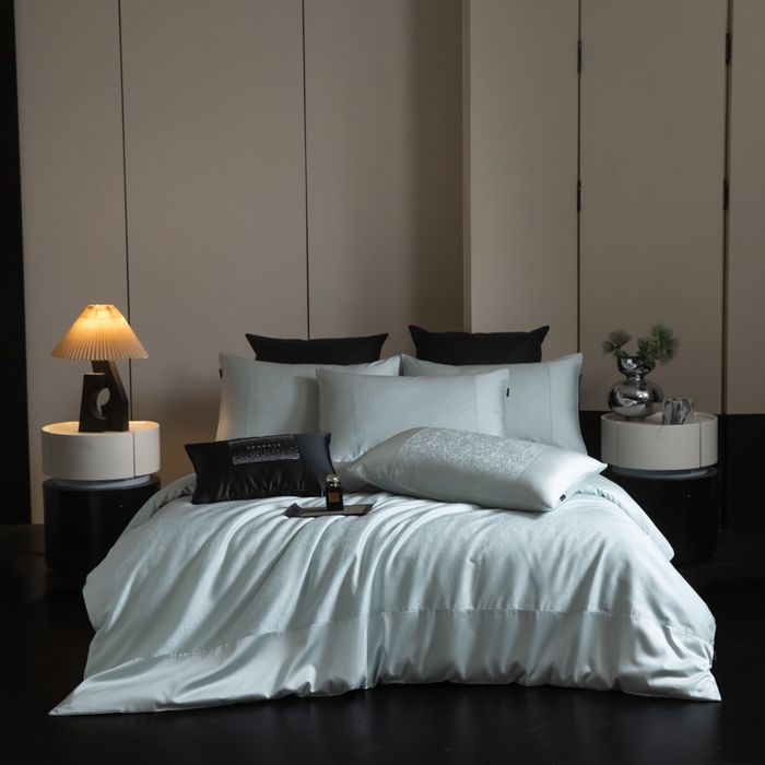 91家纺网 家纺一手货源 找家纺 安莱生活2025新款天丝棉拼接暗合工艺四件套-邂逅系列 俪枝