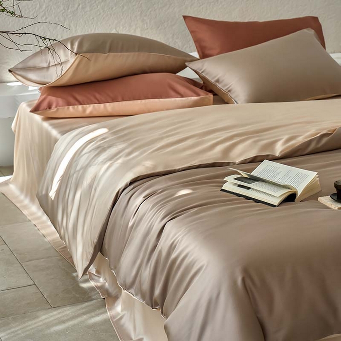 91家纺网 家纺一手货源 找家纺 咏绒家纺工厂店 2025新款60支奥地利兰精天丝纯色天丝棉四件套 露褐（枯木棕-小麦色）