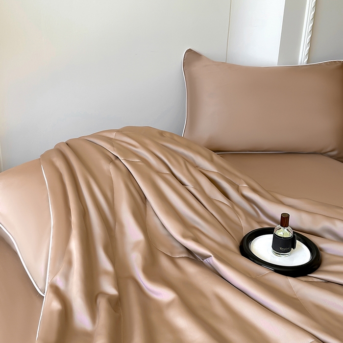 91家纺网 家纺一手货源 找家纺 百寐 2025新款60S兰精天丝夏被系列 冰咖啡+碳灰