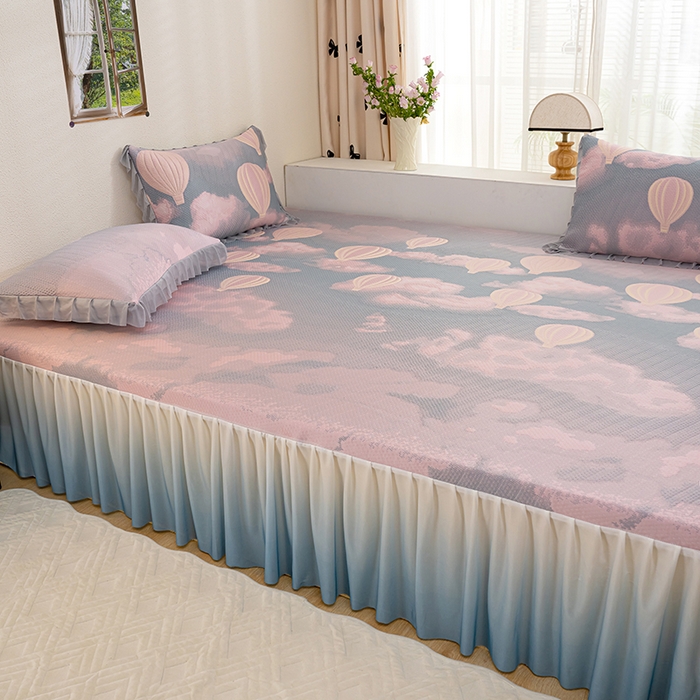 91家纺网 家纺一手货源 找家纺 冬然家纺2025新款冰豆豆榻榻米凉席 梦幻气球-粉