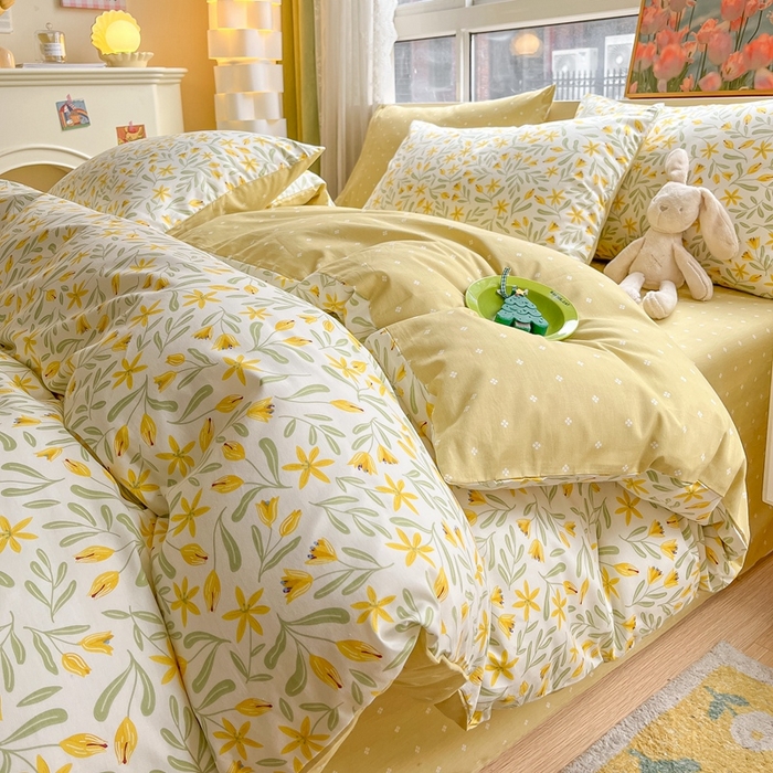 91家纺网 家纺一手货源 找家纺 吉象家纺13070全棉四件套纯棉四件套直播小清新男孩女春野