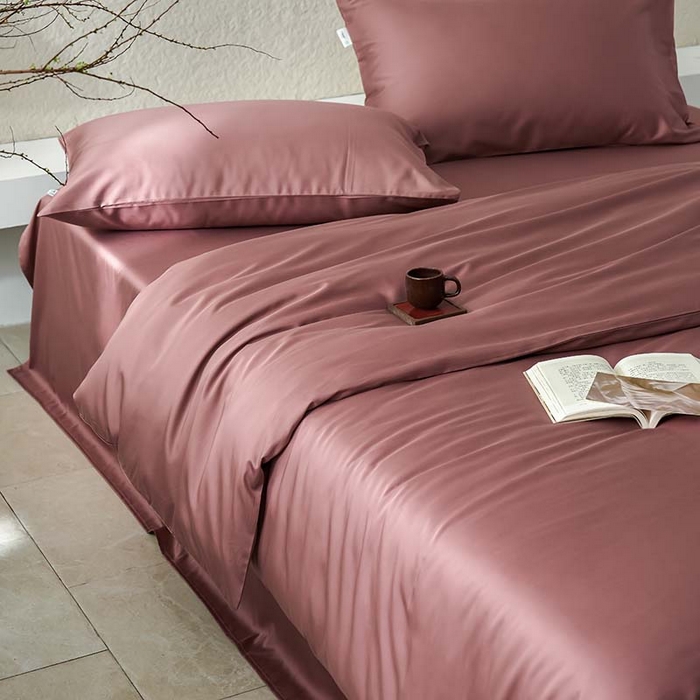 91家纺网 家纺一手货源 找家纺 咏绒家纺工厂店 2025新款60支奥地利兰精天丝纯色天丝棉四件套 覆盆子（芋泥豆沙）