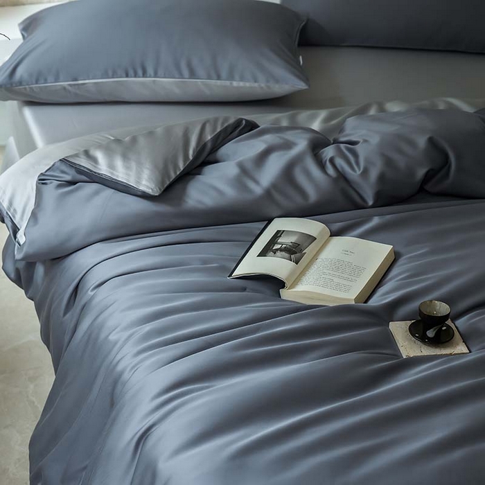 91家纺网 家纺一手货源 找家纺 咏绒家纺工厂店 2025新款60支奥地利兰精天丝纯色天丝棉四件套 菘蓝（暮色灰紫-朦胧灰）