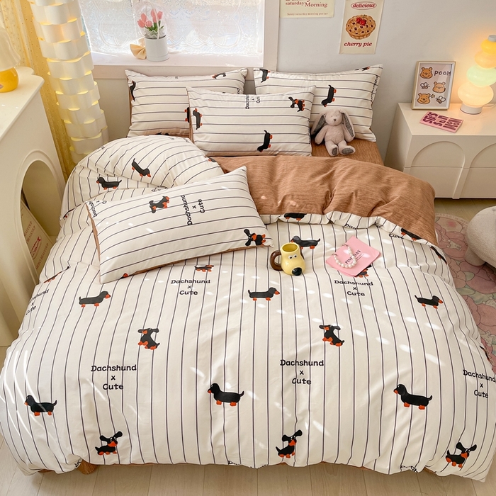 91家纺网 家纺一手货源 找家纺 吉象家纺13070全棉四件套纯棉四件套直播小清新男孩女腊肠犬