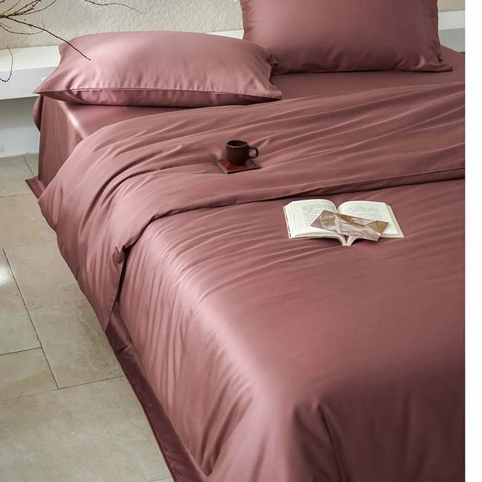 91家纺网 家纺一手货源 找家纺 咏绒家纺工厂店 2025新款60支奥地利兰精天丝纯色天丝棉四件套 覆盆子（芋泥豆沙）