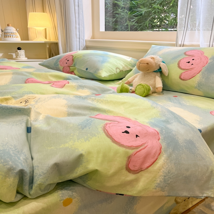 91家纺网 家纺一手货源 找家纺 吉象家纺13070全棉四件套纯棉四件套直播小清新男孩女蜡笔画