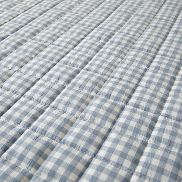 91家纺网 家纺一手货源 找家纺 伊人坊2025新款全棉色织水洗棉六面全包床笠床垫保护套无印风 单层床围-蓝小格