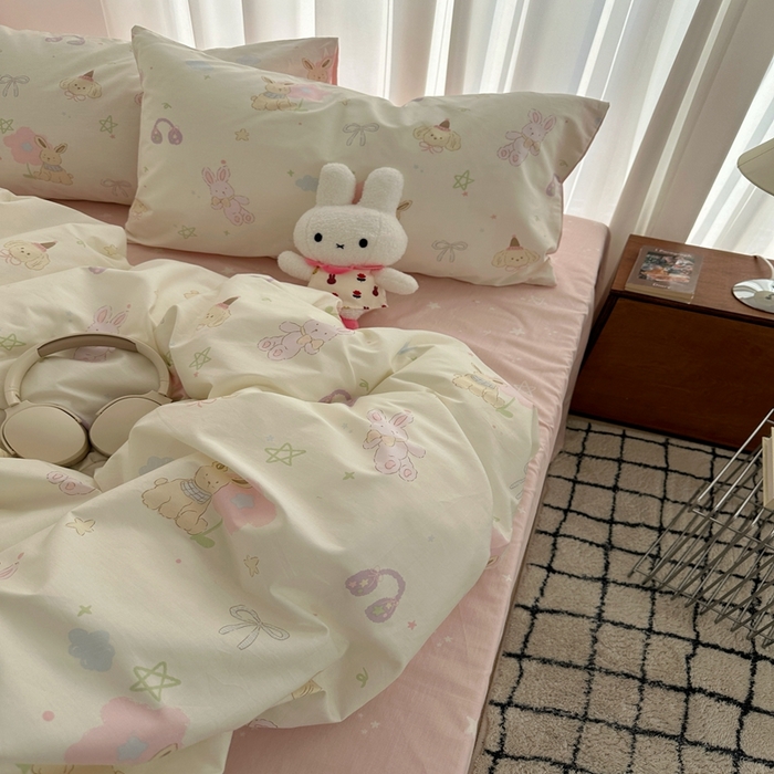 91家纺网 家纺一手货源 找家纺 尺素 2025新款全棉卡通可爱儿童四件套纯棉活性A类被套学生宿舍三件套1.8床笠双人床单 甜豆星球