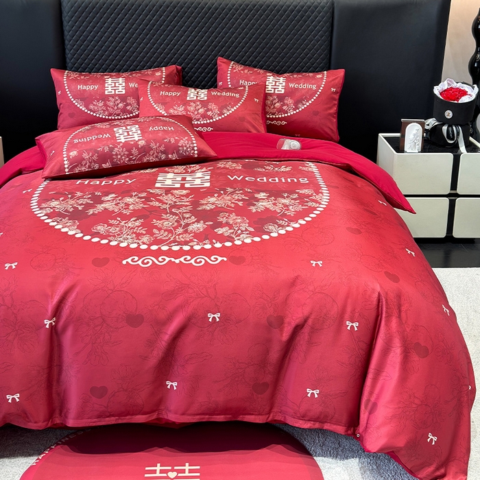 91家纺网 家纺一手货源 找家纺 （总）奥汀洛家纺 2025新款亲肤棉数码印花婚庆四件套