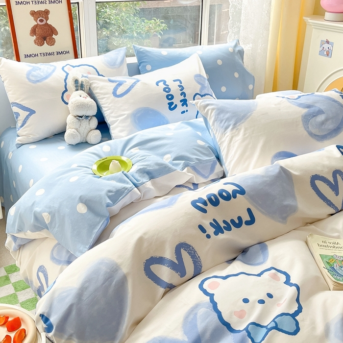 91家纺网 家纺一手货源 找家纺 吉象家纺13070全棉四件套纯棉四件套直播小清新男孩女兰心小熊