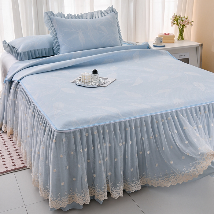 91家纺网 家纺一手货源 找家纺 家之硕家纺 2025春夏新款凉感提花凉席三件套-夏日清凉系列 夏日清凉---蓝