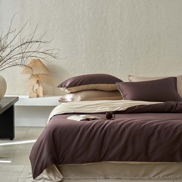 91家纺网 家纺一手货源 找家纺 咏绒家纺工厂店 2025新款60支奥地利兰精天丝纯色天丝棉四件套 摩卡（摩卡-大麦茶）