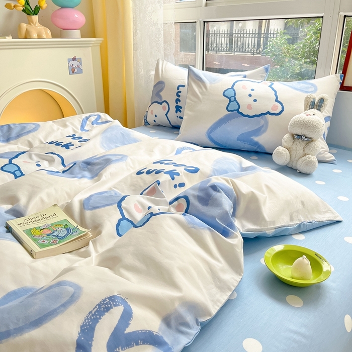 91家纺网 家纺一手货源 找家纺 吉象家纺13070全棉四件套纯棉四件套直播小清新男孩女兰心小熊