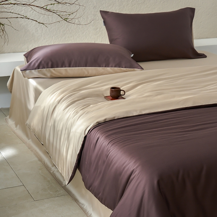 91家纺网 家纺一手货源 找家纺 咏绒家纺工厂店 2025新款60支奥地利兰精天丝纯色天丝棉四件套 摩卡（摩卡-大麦茶）