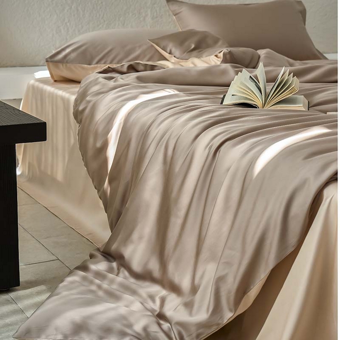 91家纺网 家纺一手货源 找家纺 咏绒家纺工厂店 2025新款60支奥地利兰精天丝纯色天丝棉四件套 露褐（枯木棕-小麦色）