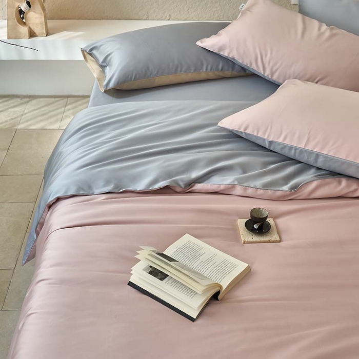 91家纺网 家纺一手货源 找家纺 咏绒家纺工厂店 2025新款60支奥地利兰精天丝纯色天丝棉四件套 藕合（脏脏粉-朦胧灰）