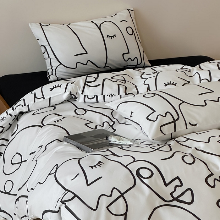 91家纺网 家纺一手货源 找家纺 （总）艾沁2025新品全棉简约黑白四件套-白日梦黑