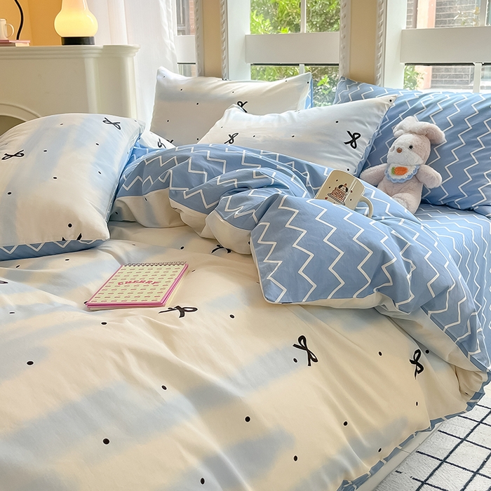 91家纺网 家纺一手货源 找家纺 吉象家纺13070全棉四件套纯棉四件套直播小清新男孩女蓝茵