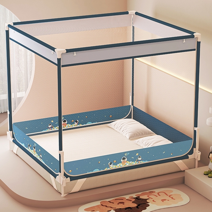 91家纺网 家纺一手货源 找家纺 迪凡保罗蚊帐 2025新款2508围栏级防摔数码印花坐床蚊帐 深灰