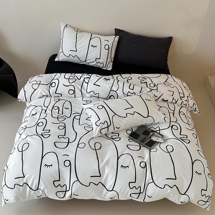 91家纺网 家纺一手货源 找家纺 （总）艾沁2025新品全棉简约黑白四件套-白日梦黑