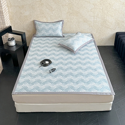 源舜 2025新款冰柔丝三明治凉席 编织格-蓝灰