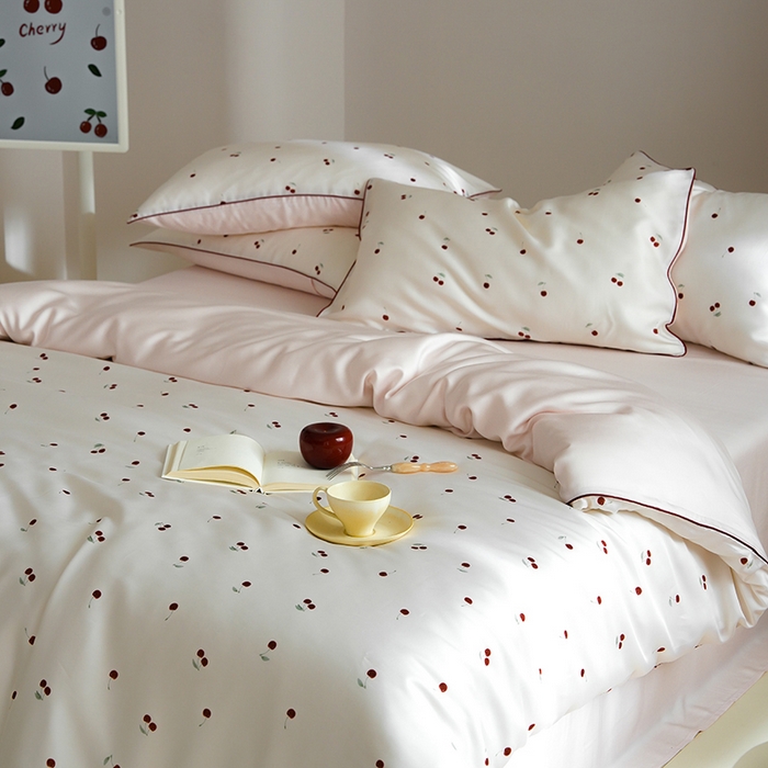 91家纺网 家纺一手货源 找家纺 简纯主义 2025新款兰精天丝印花四件套 樱桃粉