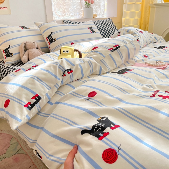 91家纺网 家纺一手货源 找家纺 吉象家纺13070全棉四件套纯棉四件套直播小清新男孩女cat猫