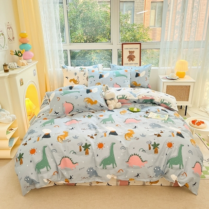 吉象家纺13070全棉四件套纯棉四件套直播小清新男孩女恐龙乐园