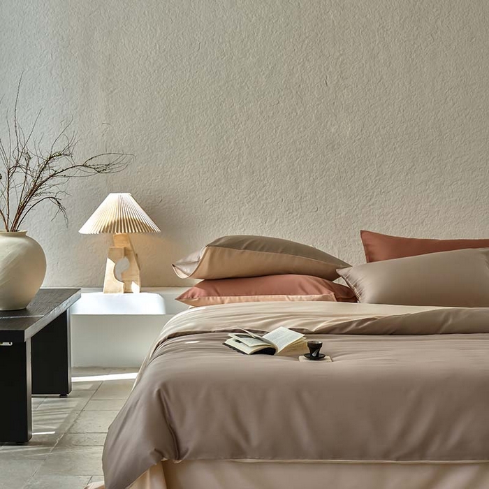 91家纺网 家纺一手货源 找家纺 咏绒家纺工厂店 2025新款60支奥地利兰精天丝纯色天丝棉四件套 露褐（枯木棕-小麦色）