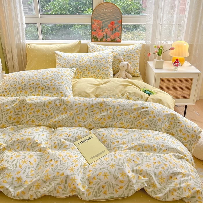 91家纺网 家纺一手货源 找家纺 吉象家纺13070全棉四件套纯棉四件套直播小清新男孩女春野