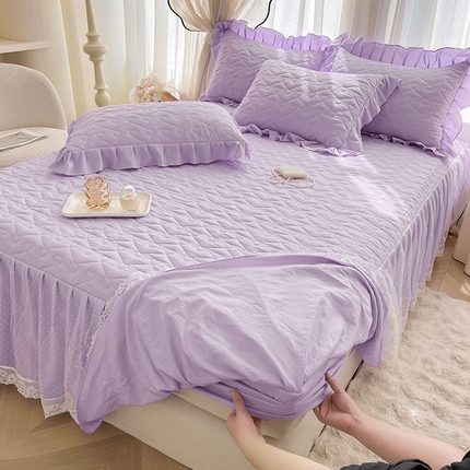 宜凡家纺 2025新款糯糯棉全夹棉床笠式床裙三件套 梦幻紫