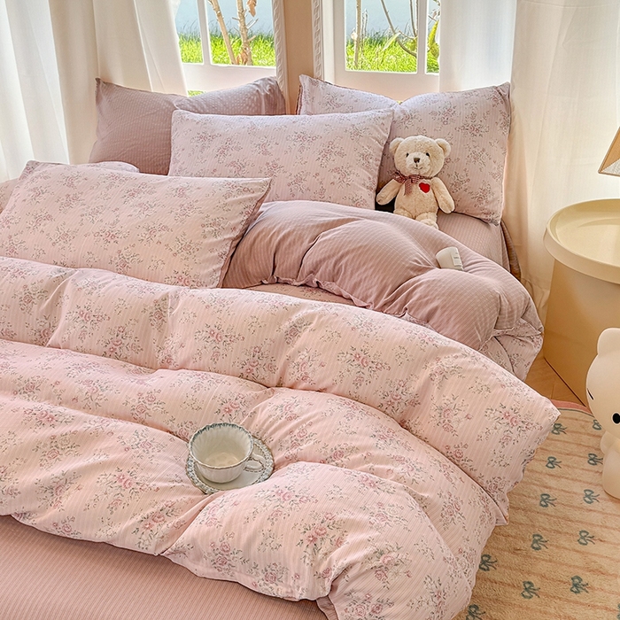 91家纺网 家纺一手货源 找家纺 壹号库 2025新款A类提花有氧彩竺绵四件套 桃花诺