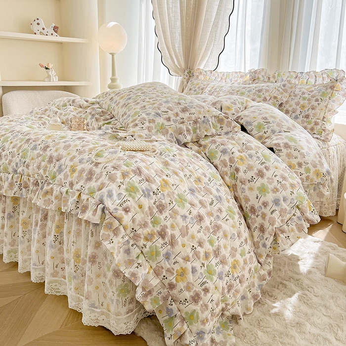 91家纺网 家纺一手货源 找家纺 宜凡家纺 2025新款糯糯棉全夹棉床笠式床裙四件套 莱茵