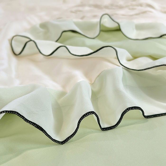 91家纺网 家纺一手货源 找家纺 梦舒羽 2025新款刺绣水洗真丝花边夏被四件套宿舍夏凉被床单枕套三件套-花韵花边款 花韵-绿（花边款）