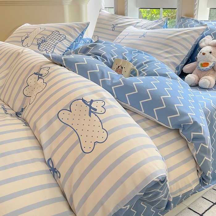 91家纺网 家纺一手货源 找家纺 吉象家纺13070全棉四件套纯棉四件套直播小清新男孩女奔跑兔